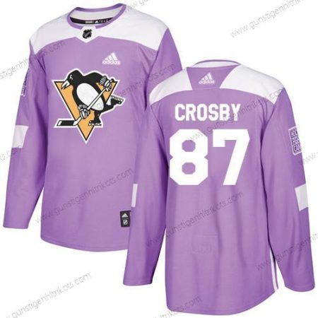 Adidas Herren Pittsburgh Penguins #87 Sidney Crosby Authentisch Bekämpft Krebs Strickerei NHL Trikots – Lila