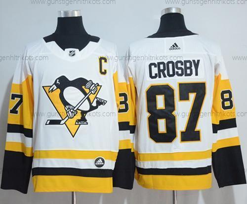 Adidas Herren Pittsburgh Penguins #87 Sidney Crosby Road Authentisch Strickerei NHL Trikots – Weiß