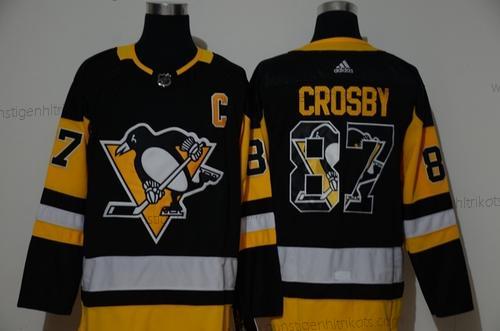 Adidas Herren Pittsburgh Penguins #87 Sidney Crosby With Team Logo Strickerei NHL Trikots – Schwarz