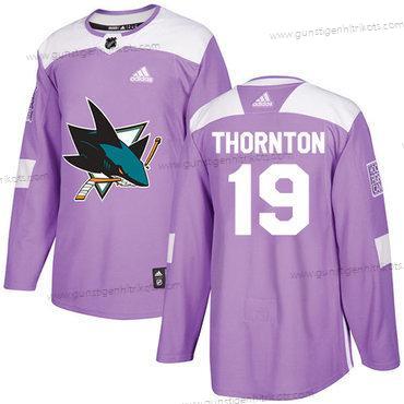 Adidas Herren San Jose Sharks #19 Joe Thornton Authentisch Bekämpft Krebs Strickerei NHL Trikots – Lila