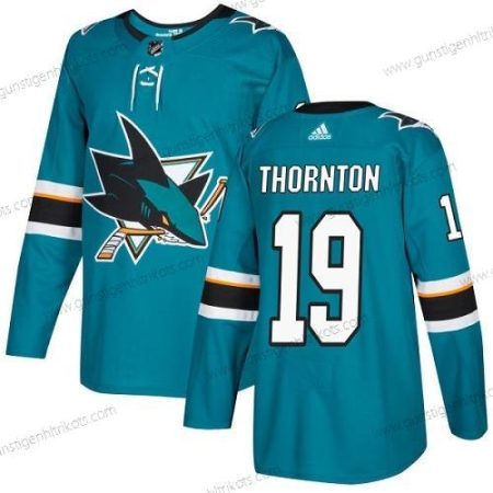 Adidas Herren San Jose Sharks #19 Joe Thornton Heimtrikots Authentisch Strickerei NHL Trikots – Blaugrün