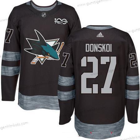 Adidas Herren San Jose Sharks #27 Joonas Donskoi 100th Jahrestag Strickerei NHL 2017 Hockey Trikots – Schwarz