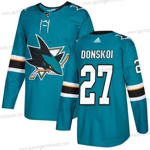 Adidas Herren San Jose Sharks #27 Joonas Donskoi Heimtrikots Authentisch Strickerei NHL Trikots – Blaugrün