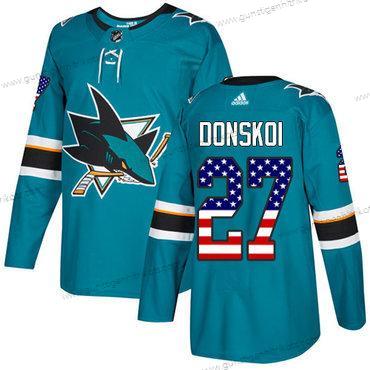 Adidas Herren San Jose Sharks #27 Joonas Donskoi Heimtrikots Authentisch USA Flag Strickerei NHL Trikots – Blaugrün