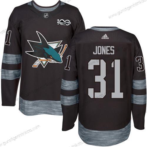 Adidas Herren San Jose Sharks #31 Martin Jones 100th Jahrestag Strickerei NHL 2017 Hockey Trikots – Schwarz