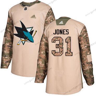 Adidas Herren San Jose Sharks #31 Martin Jones Authentisch 2017 Veterans Day Strickerei NHL Trikots – Tarnfarbe