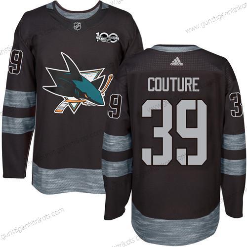 Adidas Herren San Jose Sharks #39 Logan Couture 100th Jahrestag Strickerei NHL 2017 Hockey Trikots – Schwarz