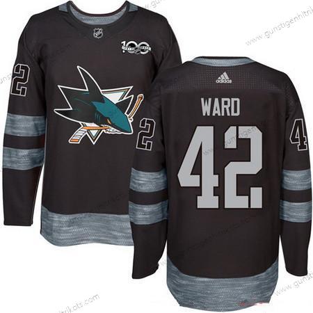 Adidas Herren San Jose Sharks #42 Joel Ward 100th Jahrestag Strickerei NHL 2017 Hockey Trikots – Schwarz