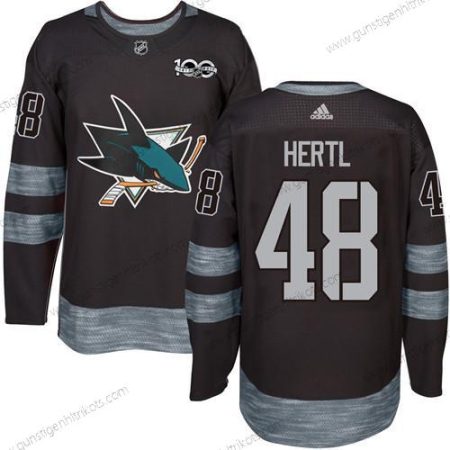 Adidas Herren San Jose Sharks #48 Tomas Hertl 100th Jahrestag Strickerei NHL 2017 Hockey Trikots – Schwarz