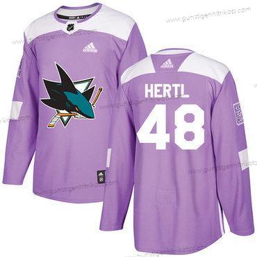 Adidas Herren San Jose Sharks #48 Tomas Hertl Authentisch Bekämpft Krebs Strickerei NHL Trikots – Lila