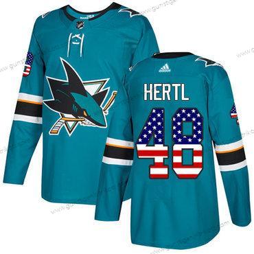 Adidas Herren San Jose Sharks #48 Tomas Hertl Heimtrikots Authentisch USA Flag Strickerei NHL Trikots – Blaugrün