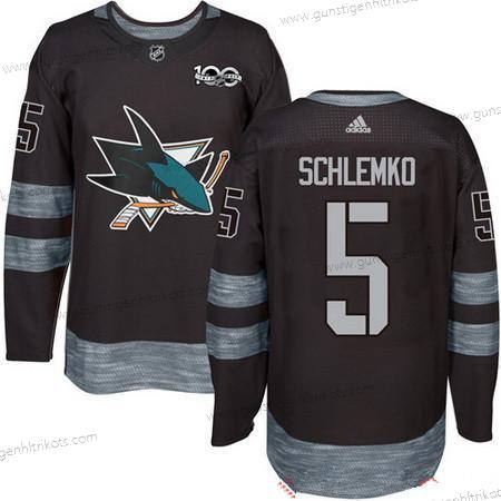 Adidas Herren San Jose Sharks #5 David Schlemko 100th Jahrestag Strickerei NHL 2017 Hockey Trikots – Schwarz