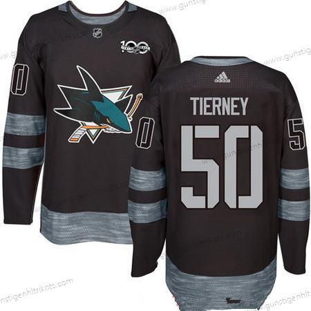 Adidas Herren San Jose Sharks #50 Chris Tierney 100th Jahrestag Strickerei NHL 2017 Hockey Trikots – Schwarz