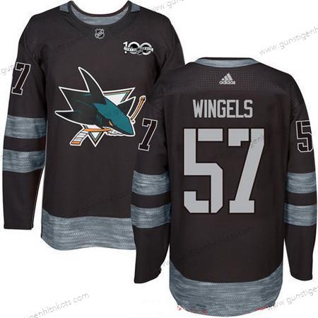 Adidas Herren San Jose Sharks #57 Tommy Wingels 100th Jahrestag Strickerei NHL 2017 Hockey Trikots – Schwarz