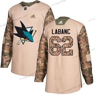 Adidas Herren San Jose Sharks #62 Kevin Labanc Authentisch 2017 Veterans Day Strickerei NHL Trikots – Tarnfarbe