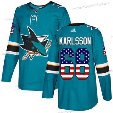 Adidas Herren San Jose Sharks #68 Melker Karlsson Heimtrikots Authentisch USA Flag Strickerei NHL Trikots – Blaugrün