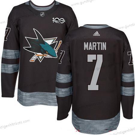 Adidas Herren San Jose Sharks #7 Paul Martin 100th Jahrestag Strickerei NHL 2017 Hockey Trikots – Schwarz