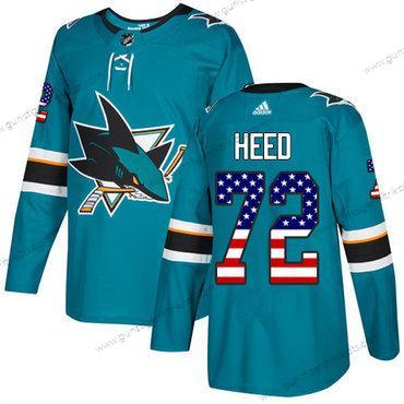 Adidas Herren San Jose Sharks #72 Tim Heed Heimtrikots Authentisch USA Flag Strickerei NHL Trikots – Blaugrün