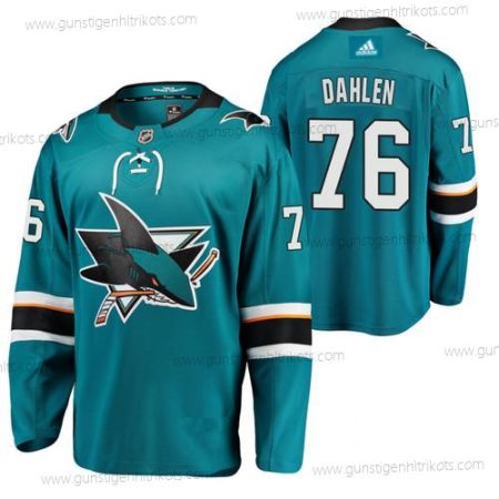 Adidas Herren San Jose Sharks #76 Jonathan Dahlen Heimtrikots Authentisch Strickerei NHL Trikots – Blaugrün