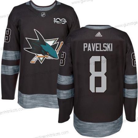 Adidas Herren San Jose Sharks #8 Joe Pavelski 100th Jahrestag Strickerei NHL 2017 Hockey Trikots – Schwarz