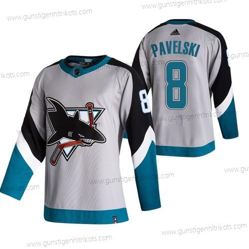 Adidas Herren San Jose Sharks #8 Joe Pavelski 2020-21 Rückseite Retro ersatzweise NHL Trikots – Grau