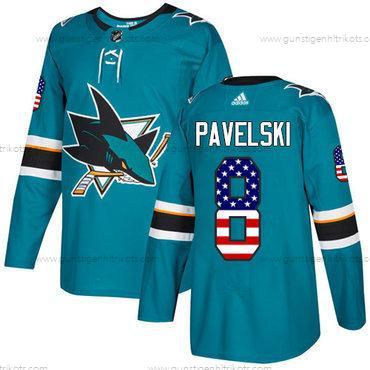 Adidas Herren San Jose Sharks #8 Joe Pavelski Heimtrikots Authentisch USA Flag Strickerei NHL Trikots – Blaugrün