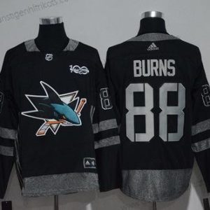 Adidas Herren San Jose Sharks #88 Brent Burns 100th Jahrestag Strickerei NHL 2017 Hockey Trikots – Schwarz