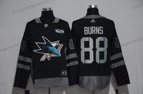 Adidas Herren San Jose Sharks #88 Brent Burns 100th Jahrestag Strickerei NHL 2017 Hockey Trikots – Schwarz