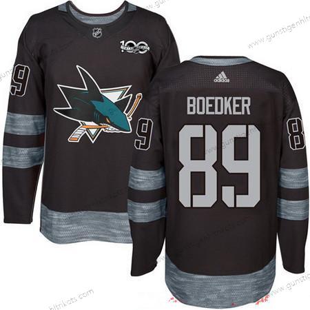 Adidas Herren San Jose Sharks #89 Mikkel Boedker 100th Jahrestag Strickerei NHL 2017 Hockey Trikots – Schwarz