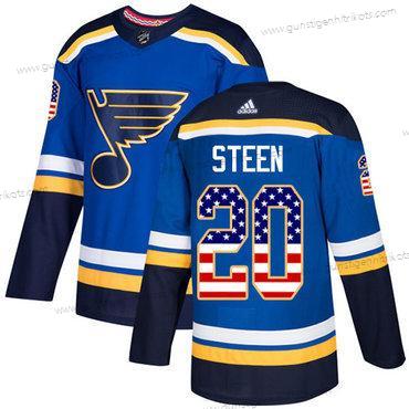 Adidas Herren St. Louis Blues #20 Alexander Steen Heimtrikots Authentisch USA Flag Strickerei NHL Trikots – Blau