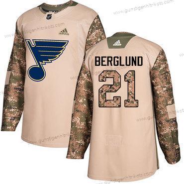 Adidas Herren St. Louis Blues #21 Patrik Berglund Authentisch 2017 Veterans Day Strickerei NHL Trikots – Tarnfarbe