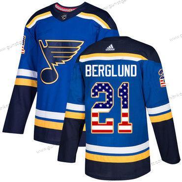 Adidas Herren St. Louis Blues #21 Patrik Berglund Heimtrikots Authentisch USA Flag Strickerei NHL Trikots – Blau