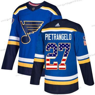 Adidas Herren St. Louis Blues #27 Alex Pietrangelo Heimtrikots Authentisch USA Flag Strickerei NHL Trikots – Blau