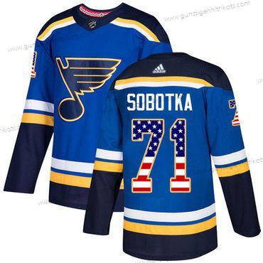 Adidas Herren St. Louis Blues #71 Vladimir Sobotka Heimtrikots Authentisch USA Flag Strickerei NHL Trikots – Blau