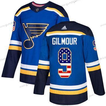 Adidas Herren St. Louis Blues #9 Doug Gilmour Heimtrikots Authentisch USA Flag Strickerei NHL Trikots – Blau