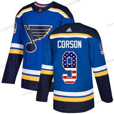 Adidas Herren St. Louis Blues #9 Shayne Corson Heimtrikots Authentisch USA Flag Strickerei NHL Trikots – Blau