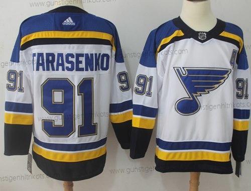 Adidas Herren St. Louis Blues #91 Vladimir Tarasenko Road Authentisch Strickerei NHL Trikots – Weiß