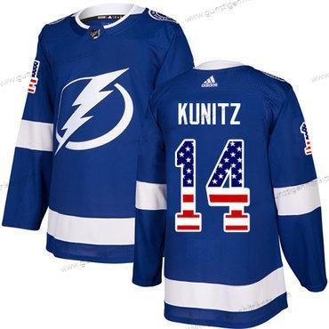 Adidas Herren Tampa Bay Lightning #14 Chris Kunitz Heimtrikots Authentisch USA Flag Strickerei NHL Trikots – Blau