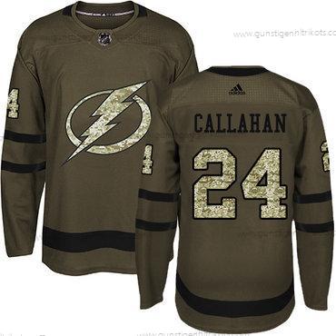 Adidas Herren Tampa Bay Lightning #24 Ryan Callahan Salute to Service Strickerei NHL Trikots – Grün