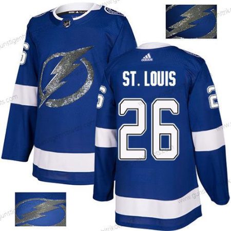 Adidas Herren Tampa Bay Lightning #26 Martin St. Louis Heimtrikots Authentisch Strickerei NHL Trikots – Blau Gold