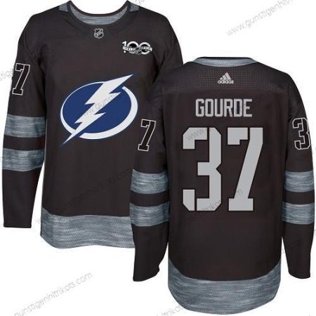 Adidas Herren Tampa Bay Lightning #37 Yanni Gourde 1917-2017 100th Jahrestag Strickerei NHL Trikots – Schwarz