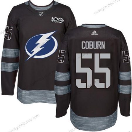 Adidas Herren Tampa Bay Lightning #55 Braydon Coburn 1917-2017 100th Jahrestag Strickerei NHL Trikots – Schwarz