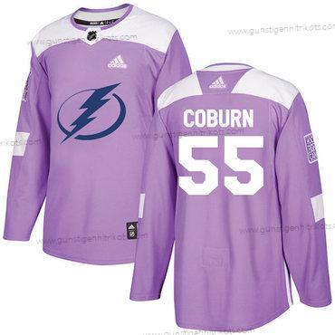 Adidas Herren Tampa Bay Lightning #55 Braydon Coburn Authentisch Bekämpft Krebs Strickerei NHL Trikots – Lila