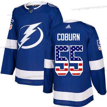 Adidas Herren Tampa Bay Lightning #55 Braydon Coburn Heimtrikots Authentisch USA Flag Strickerei NHL Trikots – Blau