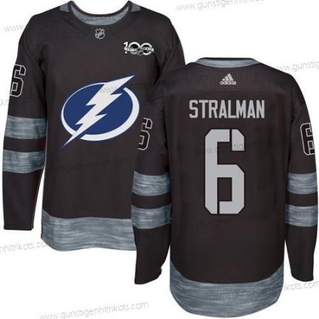 Adidas Herren Tampa Bay Lightning #6 Anton Stralman 1917-2017 100th Jahrestag Strickerei NHL Trikots – Schwarz