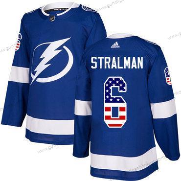 Adidas Herren Tampa Bay Lightning #6 Anton Stralman Heimtrikots Authentisch USA Flag Strickerei NHL Trikots – Blau