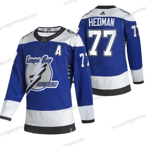 Adidas Herren Tampa Bay Lightning #77 Victor Hedman 2020-21 Rückseite Retro ersatzweise NHL Trikots – Blau