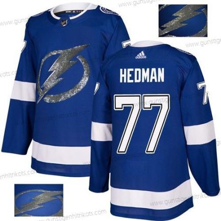 Adidas Herren Tampa Bay Lightning #77 Victor Hedman Heimtrikots Authentisch Strickerei NHL Trikots – Blau Gold