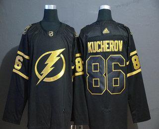 Adidas Herren Tampa Bay Lightning #86 Nikita Kucherov Golden Strickerei NHL Trikots – Schwarz