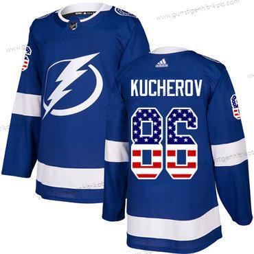 Adidas Herren Tampa Bay Lightning #86 Nikita Kucherov Heimtrikots Authentisch USA Flag Strickerei NHL Trikots – Blau